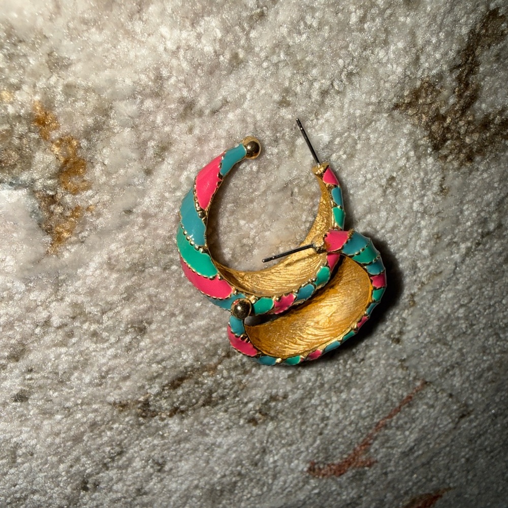 Vintage Colorful Striped Hoop Earrings - Picture 2 of 4